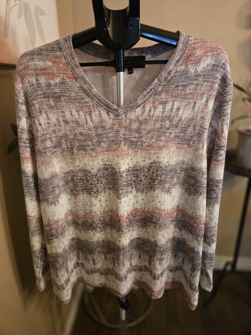 Compliments Striped V-Neck Long Sleeve Sweater